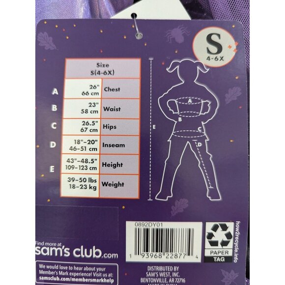 NWT Costume WITCH Halloween or Dress-Up Costume Member's Mark Child Small 4-6x - Picture 3 of 7
